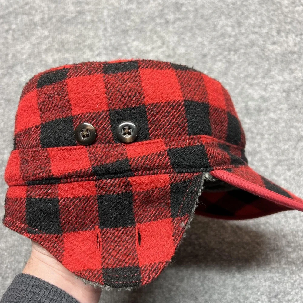 Outdoor Research Hat Army Cap Fitted Mens Large Red Plaid Ear Flap Fleece Winter